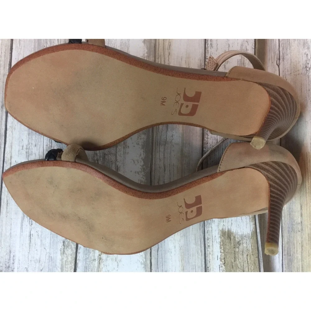 JOE'S Heels Beige Black Braided Ankle Strappy Suede Sandal Stiletto Heels 9